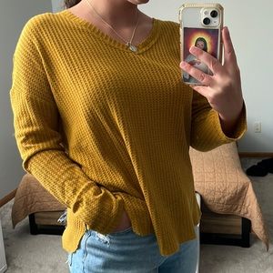 Long-Sleeve Yellow Waffle Stitch Shirt